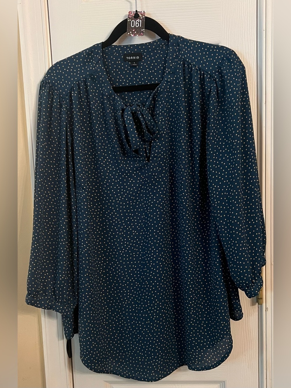 Torrid Green Polka Dot Tie-Neck Blouse